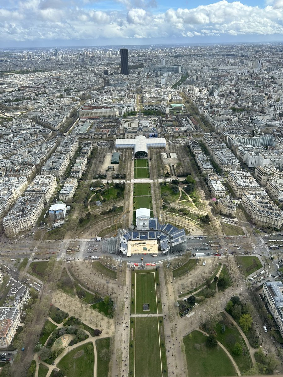 All this talk of them possibly moving the Olympics opening ceremony reminds me that I took these pics from the Eiffel Tower last week of the beach volleyball arena taking shape and looking pretty cool.