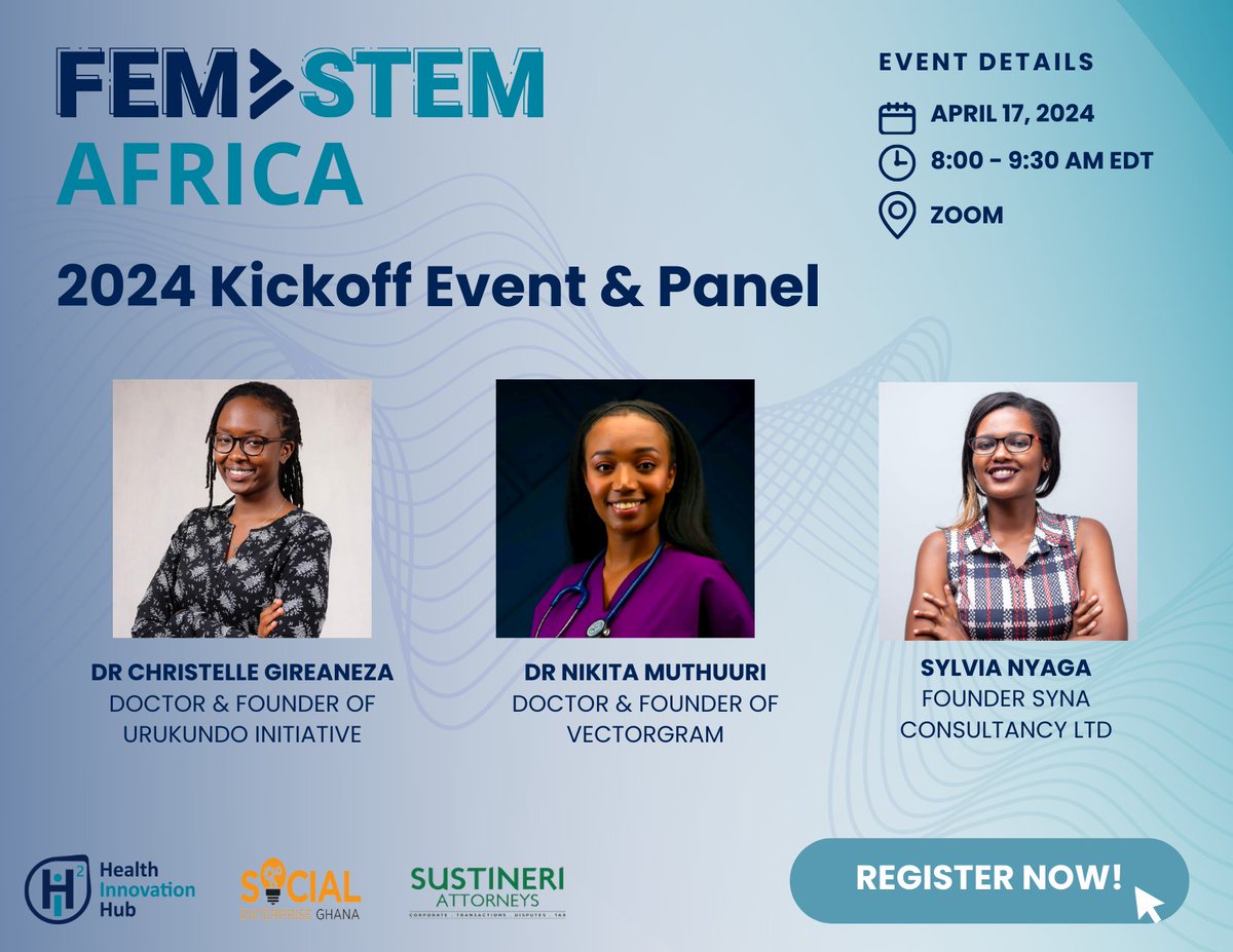 This Wednesday, the inaugural FemSTEM Africa event series is kicking off on April 17th at 8 AM EDT! Join @H2i_UofT and @SEGhana as they welcome three incredible entrepreneurs to discuss their journeys to date! Learn more. Register at: bit.ly/4aml5My
