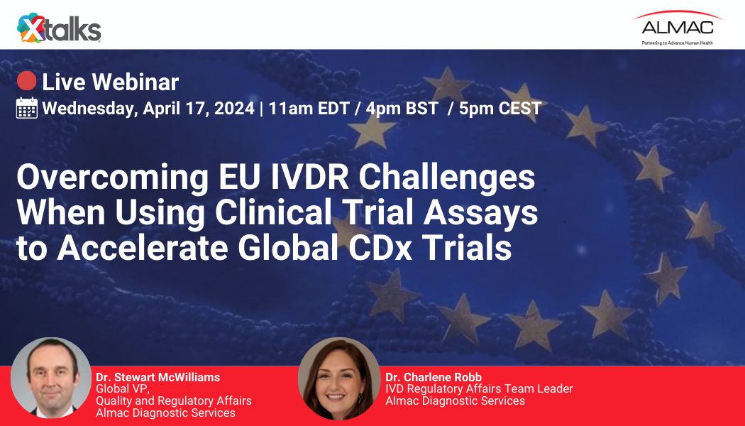 🔬🌍 Join @AlmacGroup's upcoming webinar on EU IVDR compliance for clinical trial assays. The speakers will delve into their experience with the EU IVDR, offering invaluable insights into overcoming the challenges encountered during the submission process: buff.ly/3voj5on