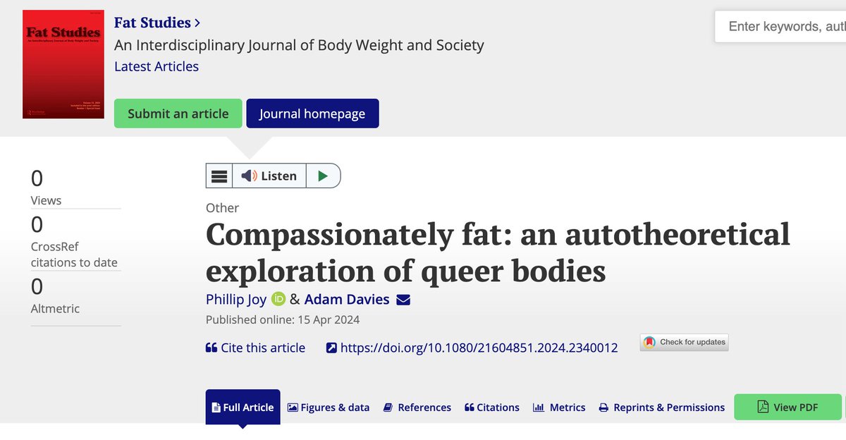 Wanna know more about compassion, queerness and weight. Check out the newest collaborative article in the journal Fat Studies between faculty members at MSVU and U of Guelph. @MSVU_Halifax @ResearchMSVU @LGBTscholars #LGBTQ doi.org/10.1080/216048…