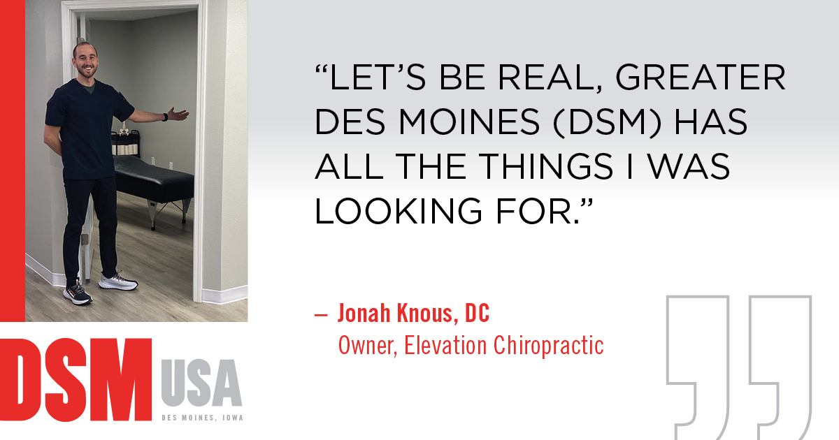 Jonah Knous, Owner of Elevation Chiropractic, brought his small business to #DSMUSA due to its supportive community and high levels of young professional development opportunities: ow.ly/ZOmw50RgpEz.