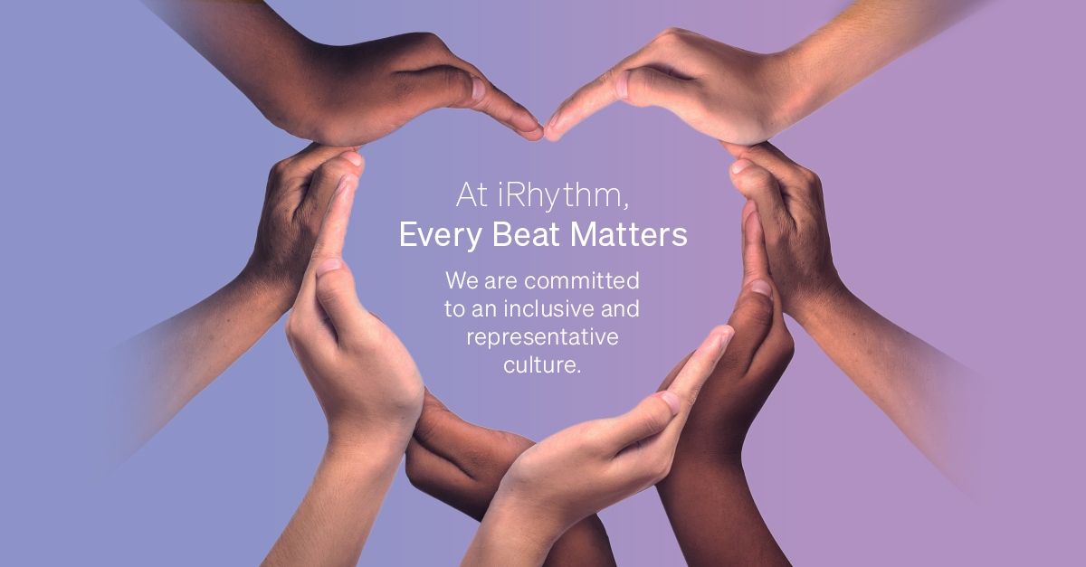 At iRhythm, we are committed to diversity, equity, and inclusion to ensure that everyone throughout our organization feels a sense of respect, belonging, acceptance, and pride in the workplace. See current job openings: bit.ly/3R58lDx