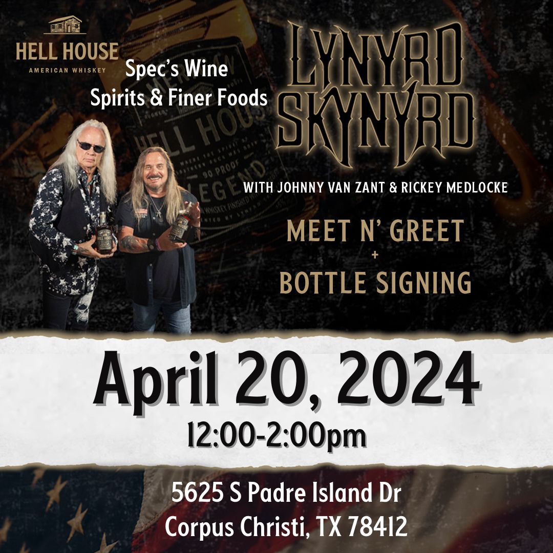 Who wants to crank it up with LYNYRD SKYNARD? Johnny Van Zant and Rickey Medlocke will be signing bottles of Hell House American Whiskey at our Corpus Christi store on S. Padre Island Dr on April 20th from 12:00-2:00PM. Don’t miss out!🎸🥃