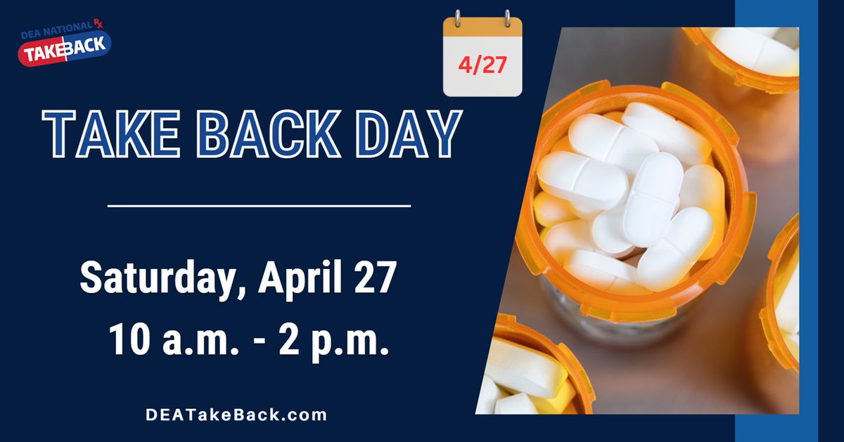 We can fight the #Opioidepidemic together with #TakeBackDay! Safely and anonymously dispose of your unneeded prescriptions, keeping them out of the wrong hands. Learn more: bit.ly/35JM1tL @DEAHQ #drugfree #safecommunities