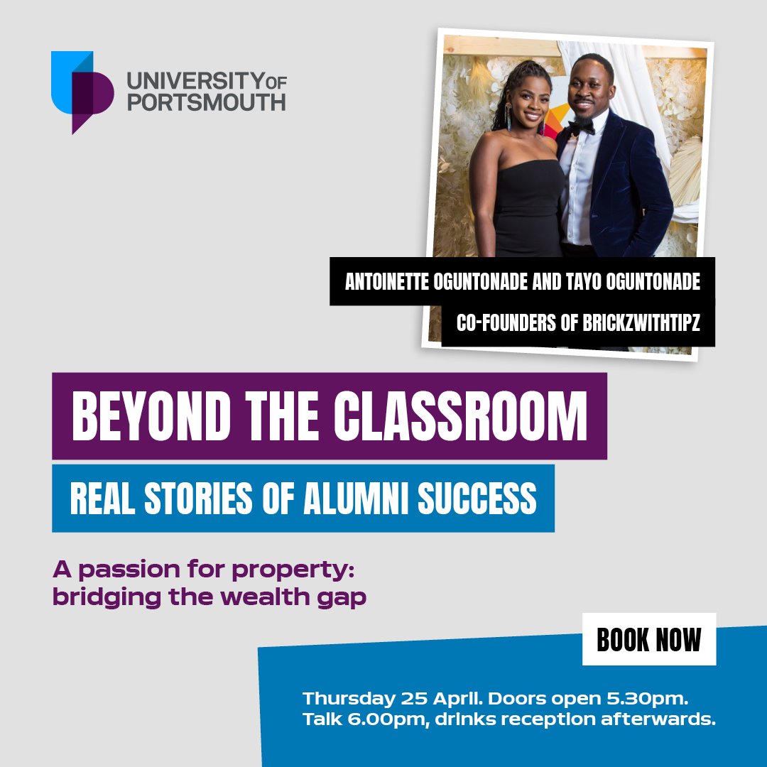 Antoinette and Tayo Oguntonade, co-founders of BrickzWithTipz, join us on 25 April for the next Beyond the Classroom. The graduates will discuss property trends, investment tips, getting on the housing ladder, and their University days. Book below. ▶️ bit.ly/3U27h4s