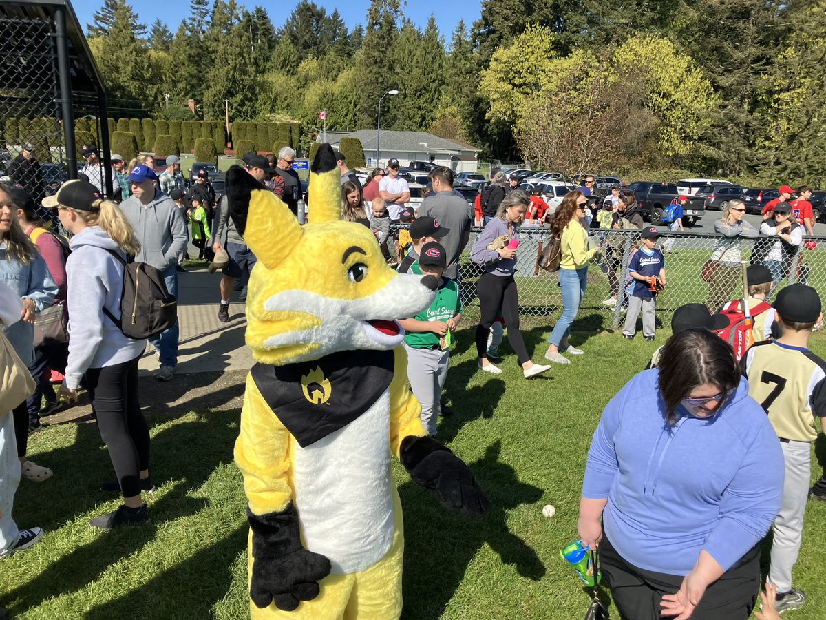Beautiful day at Central Saanich Little League Opening Ceremonies! Central Saanich Lions Club pancakes, Ember spreading FireSmart info,  Central Saanich Vol Firefighters Association firefighters showing off the Fire Department ladder truck and the sun was shining down on it all!