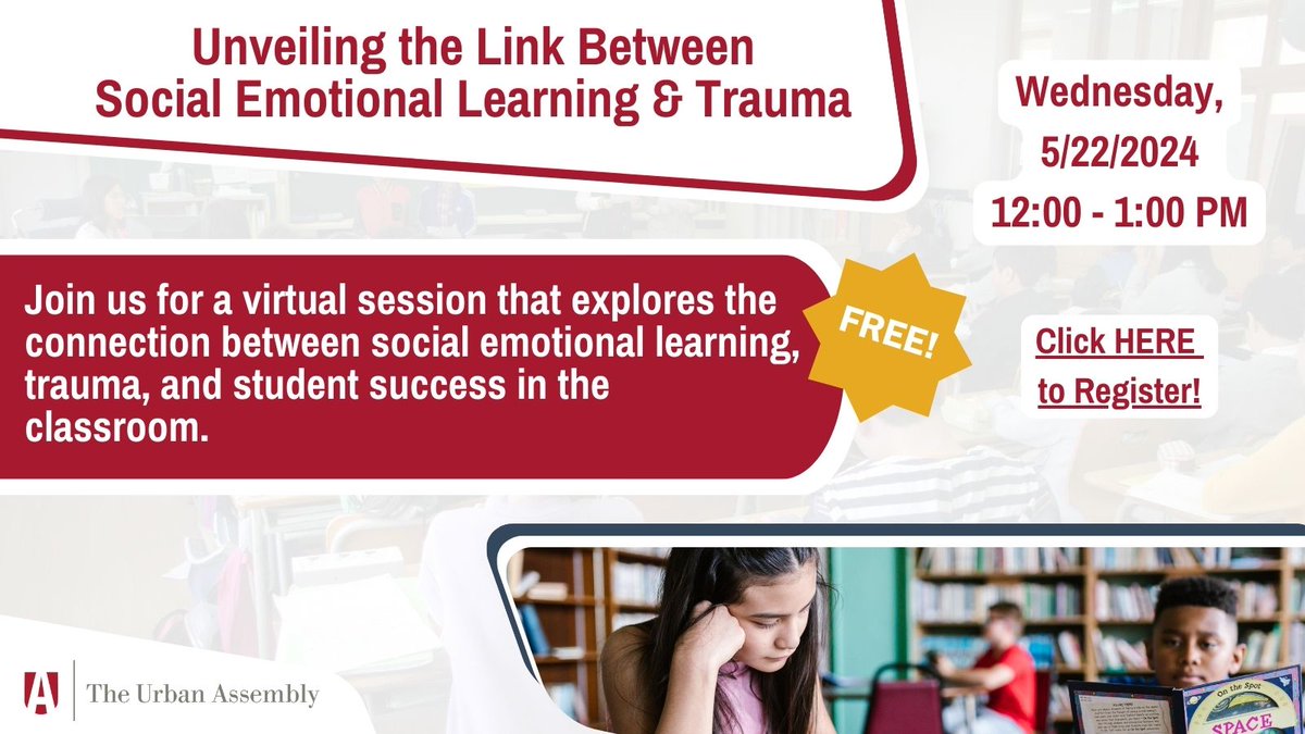 The UA SEL Team is back with another free virtual PD. Join us Wednesday, 5/22 to explore the connection between social-emotional learning, trauma, and student success in the classroom. Register at zpr.io/XkesAjs92sNr #SEL #Teachers #Education #professionaldevelopment