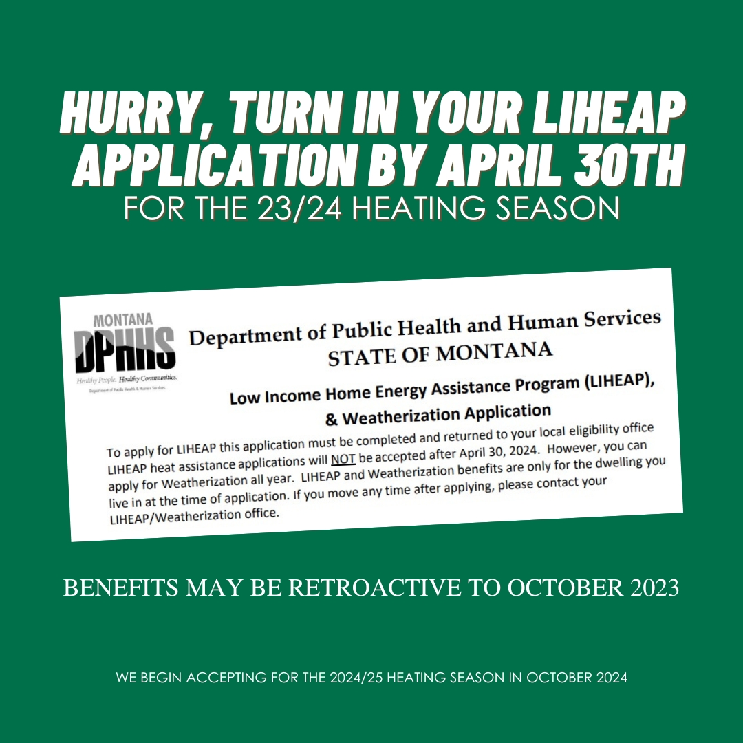 CAPNM’s #EnergyAssistance Programs may be able to help!

Applications for the #LIHEAP Program are accepted October 1, 2023 - April 30, 2024.

Visit capnm.net/fuel-assistance or call 800-344-5979.

#Heating #HealthyIndoors #Electricity #Fuel #Propane #Gas #Wood #NorthwestMontana