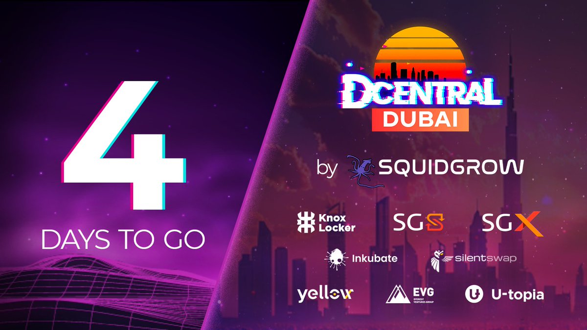 Only 4 days until this year's biggest #Web3 event, DCENTRAL Dubai 2024! Get ready for 2 days & nights of exclusive activities, luxurious experiences, and the chance to meet with industry leaders face to face. Get your tickets now: dcentralcon.com/events-dubai20…