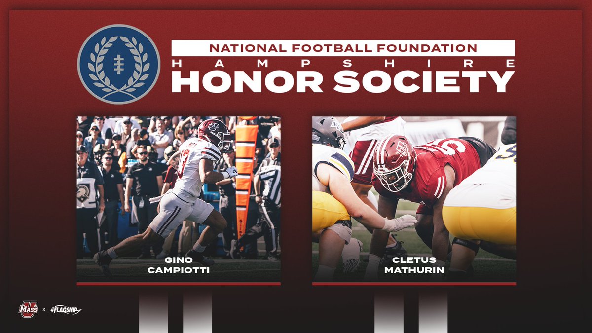 👏 Congrats to Gino and Cletus! The duo were named to the National Football Foundation & College Hall of Fame’s 2024 Hampshire Honor Society! #Flagship🚩