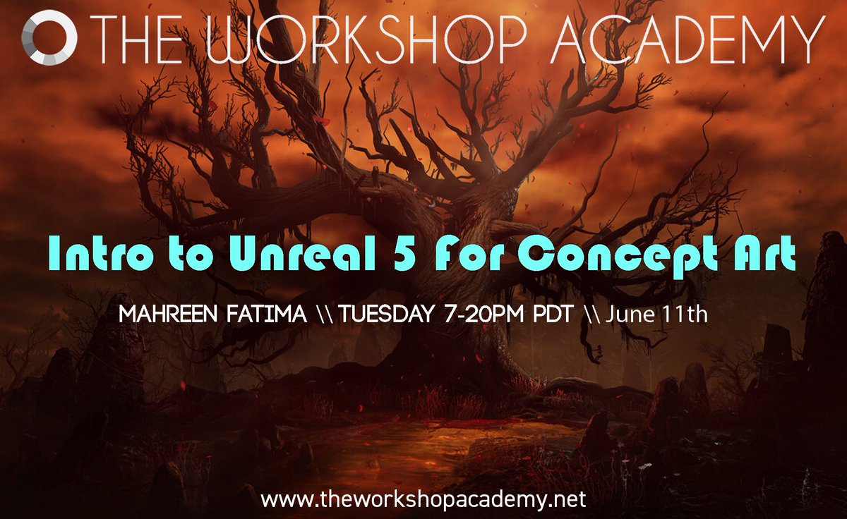 Sign up for Diablo IV artist and GDC speaker Mahreen Fatima ‘s @Kuroudee Intro to Unreal 5 for Concept Art to learn how to use Unreal 5 in your concept art process! theworkshopacademy.net