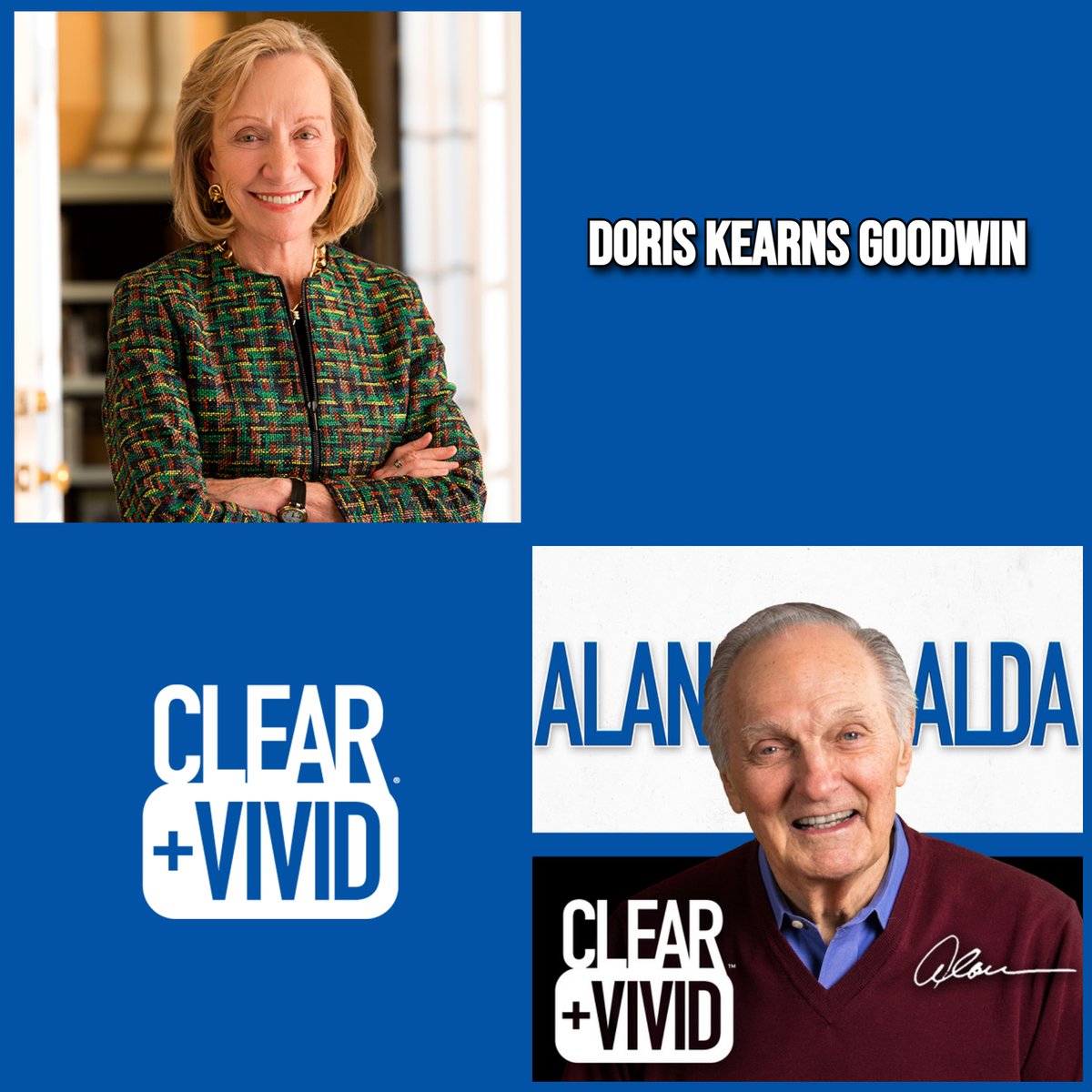 Season 25 kicks off tomorrow! @AlanAlda chats with Pulitzer Prize winning Presidential Historian, @DorisKGoodwin. They discuss her new book, 'An Unfinished Love Story'. 👉 bit.ly/3tR21Gs After production costs, all proceeds of #ClearAndVivid go to @AldaCenter.