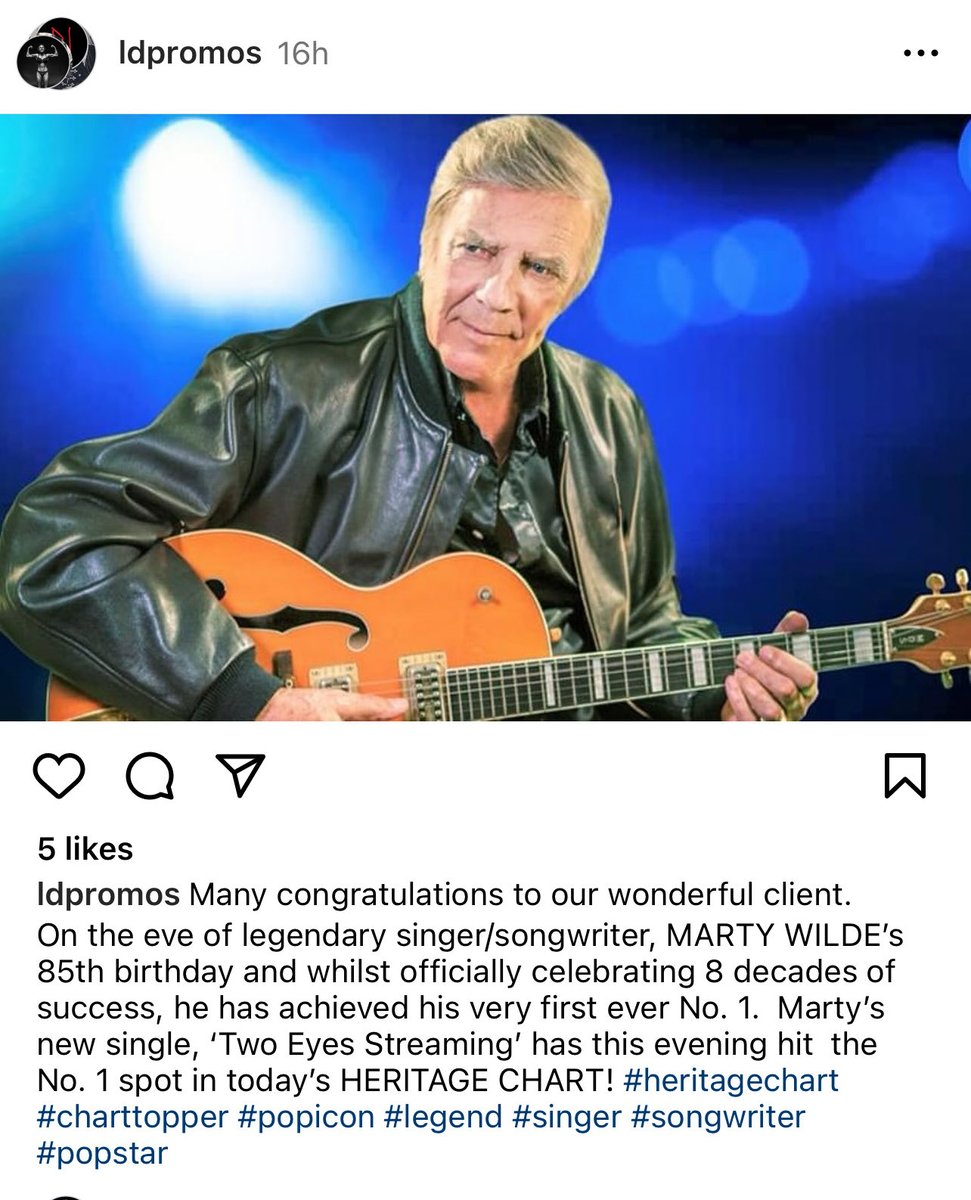 My talented and legendary pal ⁦@martywilde3⁩ is #1 in the Heritage Chart! Well done , Marty. And happy birthday! Cc’ing ⁦@MikeReadUK⁩ and ⁦@petepaphides⁩ (Both of whom will figure out why)!!! 🥳