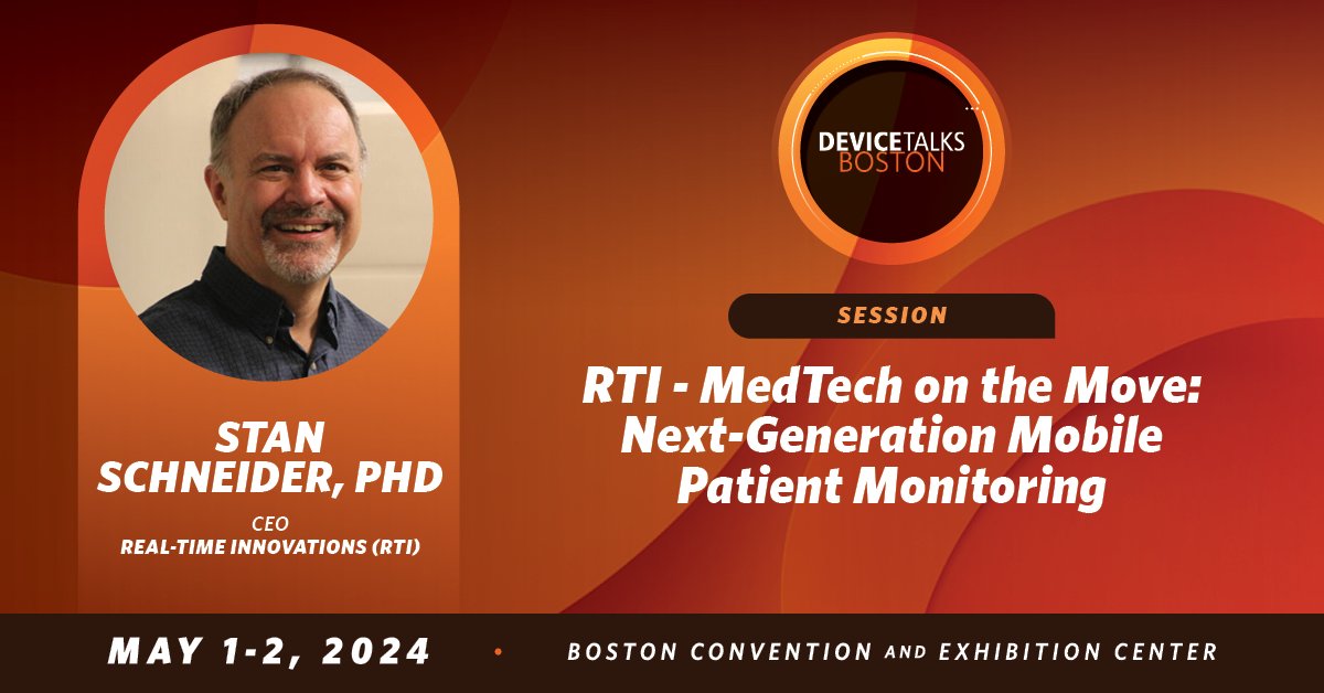 DeviceTalks is approaching! Don’t miss @RTIStan's session with @GEHealthcare’s Oliver Astley on May 1. We’ll be in booth 606, stop by to see our medical robotics demonstration and meet with our engineering experts! Learn more: rti.com/company/events… #DTBoston2024 #dtb2024