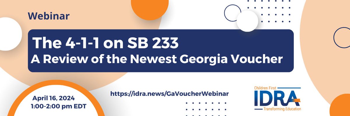 This past session Georgia lawmakers passed Senate Bill 233, a private school voucher bill. Just before passage, it was changed from a 15-page bill to a 40-page bill overnight. Discover bill details and more about protecting public schools! Sign up: idra.news/GaVoucherWebin…