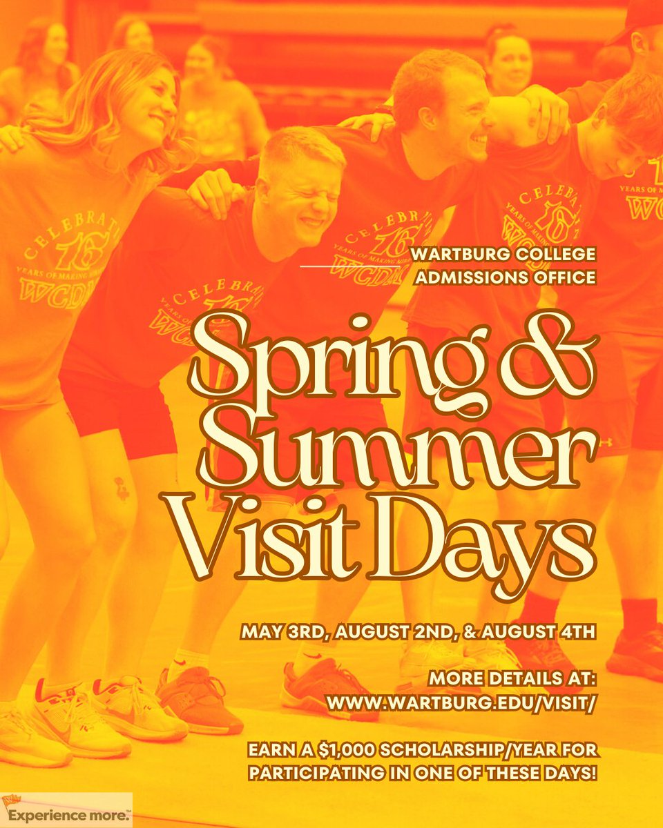 Mark your calendars, 2025s!!! Wartburg's got our Spring Visit Day registration available for May 3rd; come experience Wartburg and earn a $1,000 scholarship/year, register at wartburg.edu/visit/ and I'll see you then! 🤩 (Summer Day registrations available at a later time)