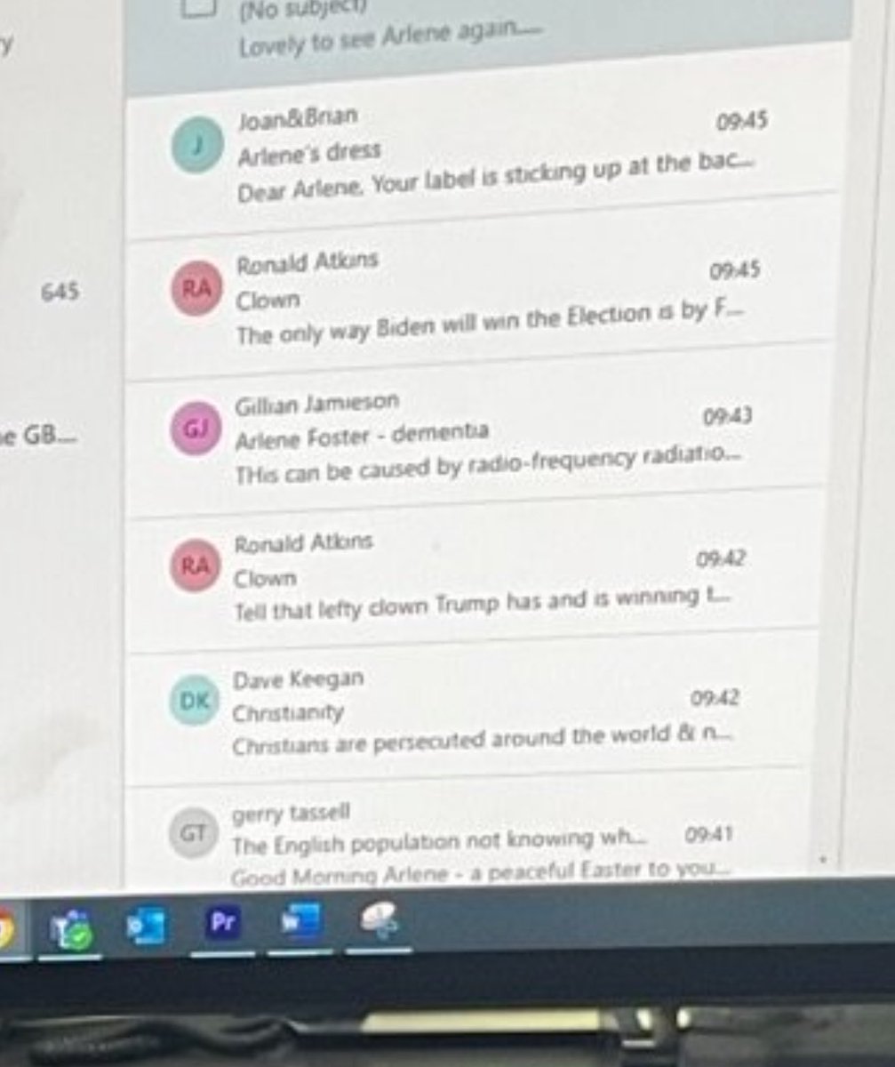 The GB News viewer inbox is as unhinged as you could imagine One viewer emails twice in 3mins handwringing over a Biden reelection Another about radios causing dementia One emails to highlight a label on Arlene Foster’s dress sticking up And one about so-called persecution