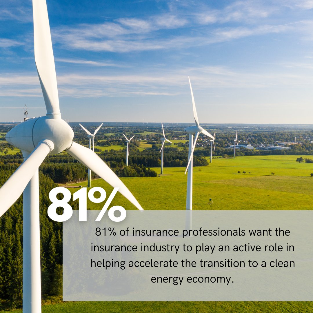 Did you know? 81% of insurance professionals are calling for a greener future, urging the industry to step up in accelerating the transition to clean energy! 🌿 Let's work together towards a more sustainable tomorrow. #CleanEnergy #InsuranceIndustry #Sustainability