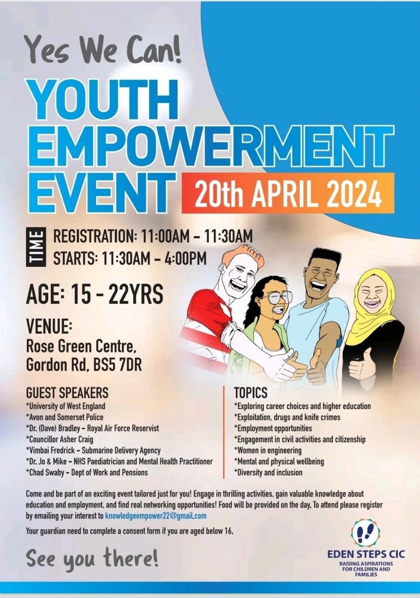 Share this flyer with your networks. It will be an amazing event for young people. Thank you for inviting me to run a session and have a stall @ASPolice @edenstepscic #youngpeople #event #education #havingagoodtime #yeswecan