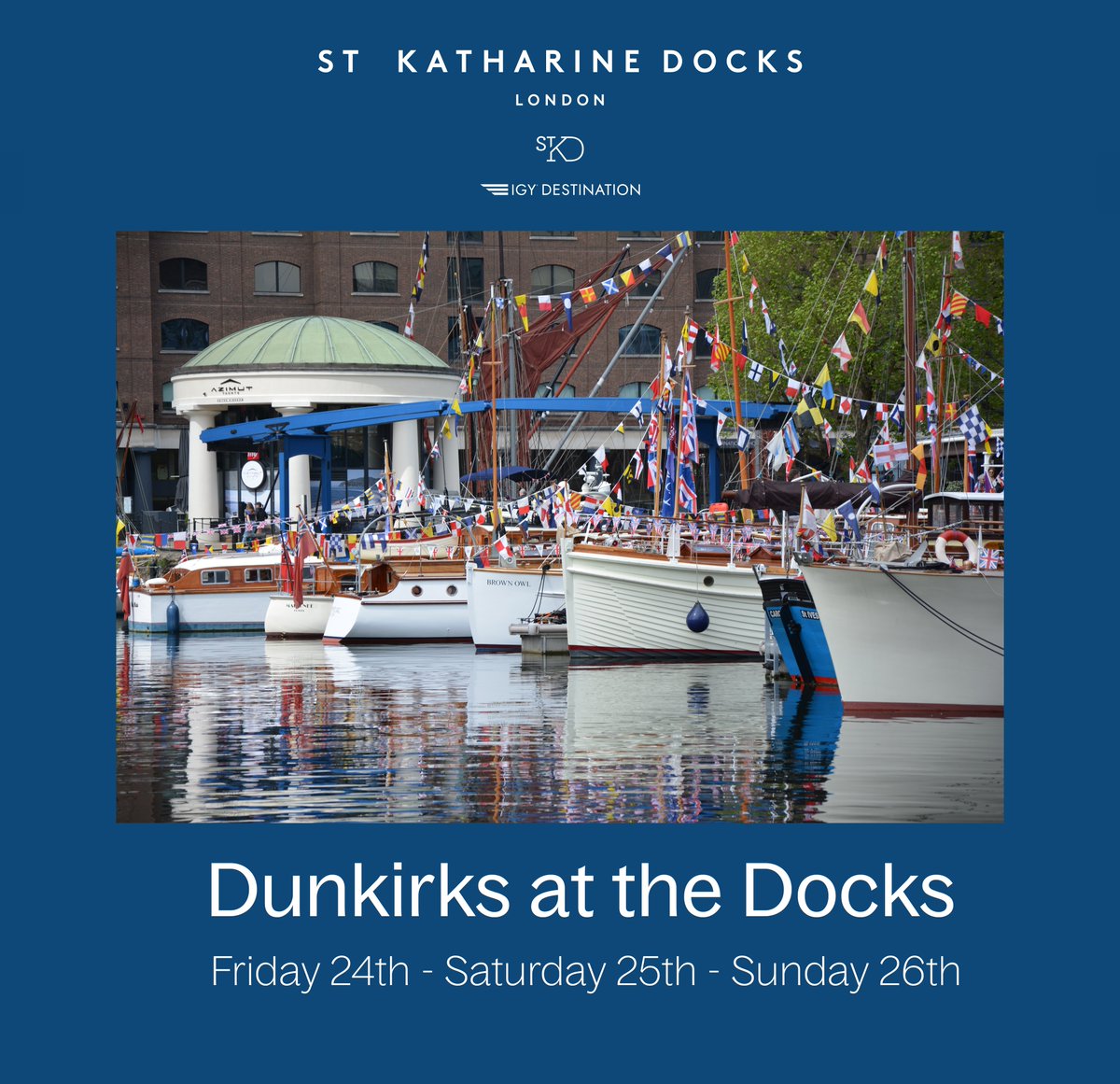 Dunkirk Spirit. SKD Marina will be hosting what is thought to be 'the largest UK gathering of Dunkirk Little Ships in years' again. The @Dunkirk_Ships will be arriving on Thursday 23rd May and opening doors Friday 26th to Sunday 28th #skdmarina #dunkirklittleships #londonmarina