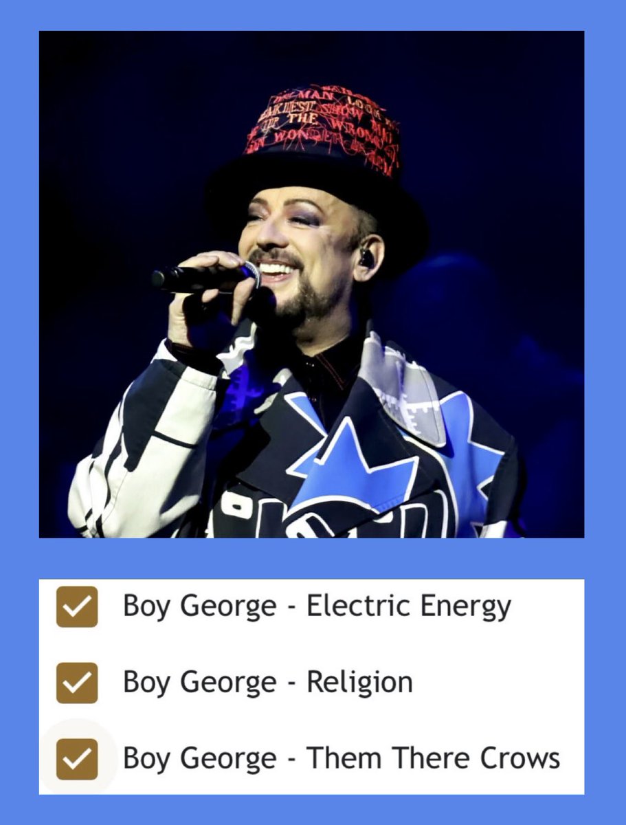 🔥Let’s get those votes in! Vote for #BoyGeorge on the Legacy Chart - “Religion”, “Them There Crows”, “Electric Energy” ❤️‍🔥Vote here: docs.google.com/forms/d/e/1FAI… #boygeorge #60for60 #NewMusic2024 @powerstudiouk