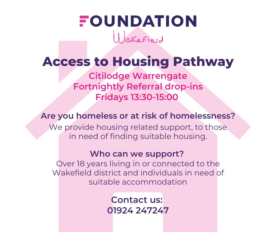 Foundation Wakefield has drop-ins you can attend if you are over 18 and living in Wakefield. 🏡🏠🏚️🏘️ See below for more information: #Foundation #Wakefield #Housing
