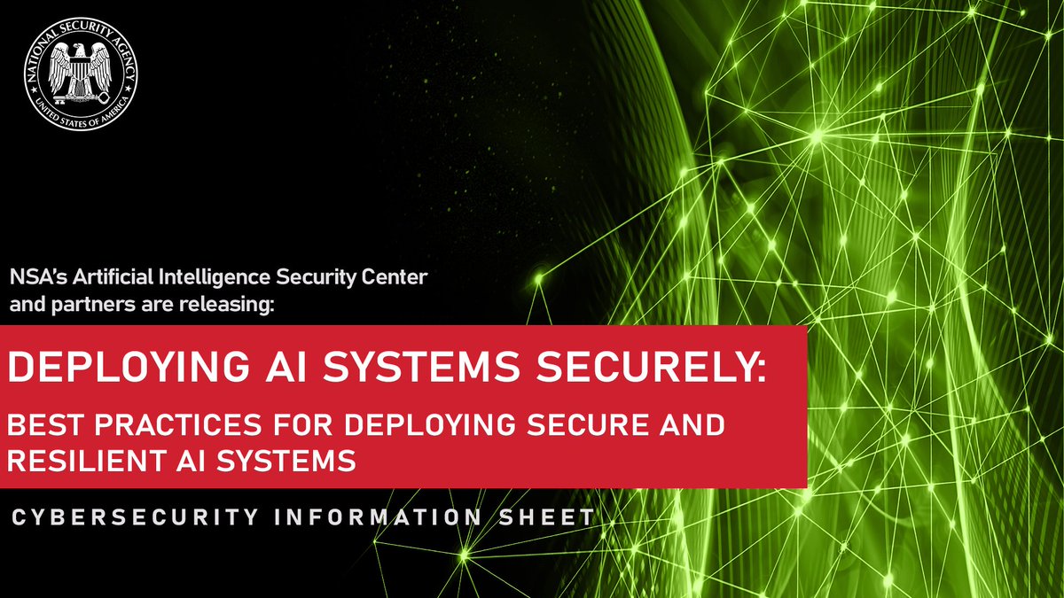 The future is here: AI systems are widely available and accessible. But with new systems come new risks. Along with partners, we’re releasing a new set of best practices to help your org stay secure. Read “Deploying AI Systems Securely” now: nsa.gov/Press-Room/Pre…