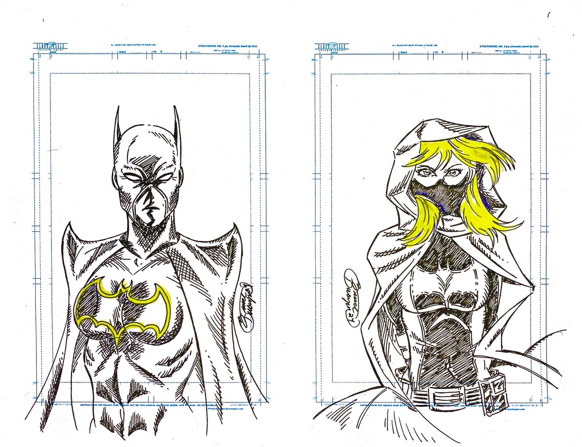 The full 8.5x11” paper with #cassandracain & #stephaniebrown as #batgirl. The matching yellow color splash is enhanced for the upload. The highlighter didn’t like the ink.