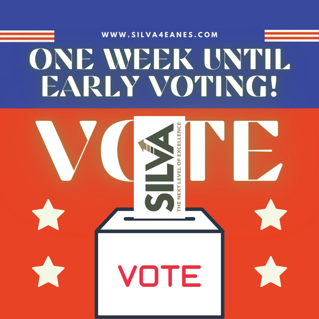 Early voting starts in one week!

April 22nd - 30th

Vote Aaron Silva for Place 5 to take Eanes to the Next Level of Excellence!

#silva4eanes #eanesisd #westlakenation #gochaps #earlyvoting #vote