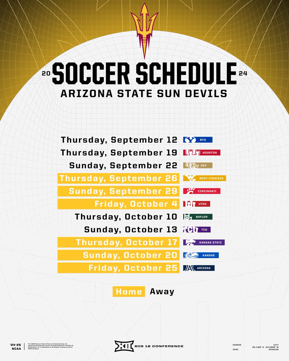 2024 #Big12SOC Schedule ⚽️ ✅ Arizona State Sun Devils | @SunDevilSoccer