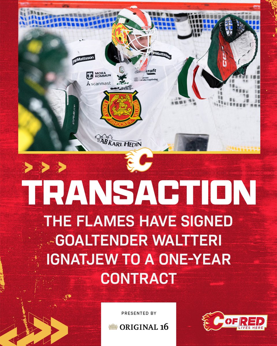 Welcome to #yyc, Waltteri! We have signed goaltender Waltteri Ignatjew to a one-year two-way contract with an AAV of $870,000. #Flames | @original16beer