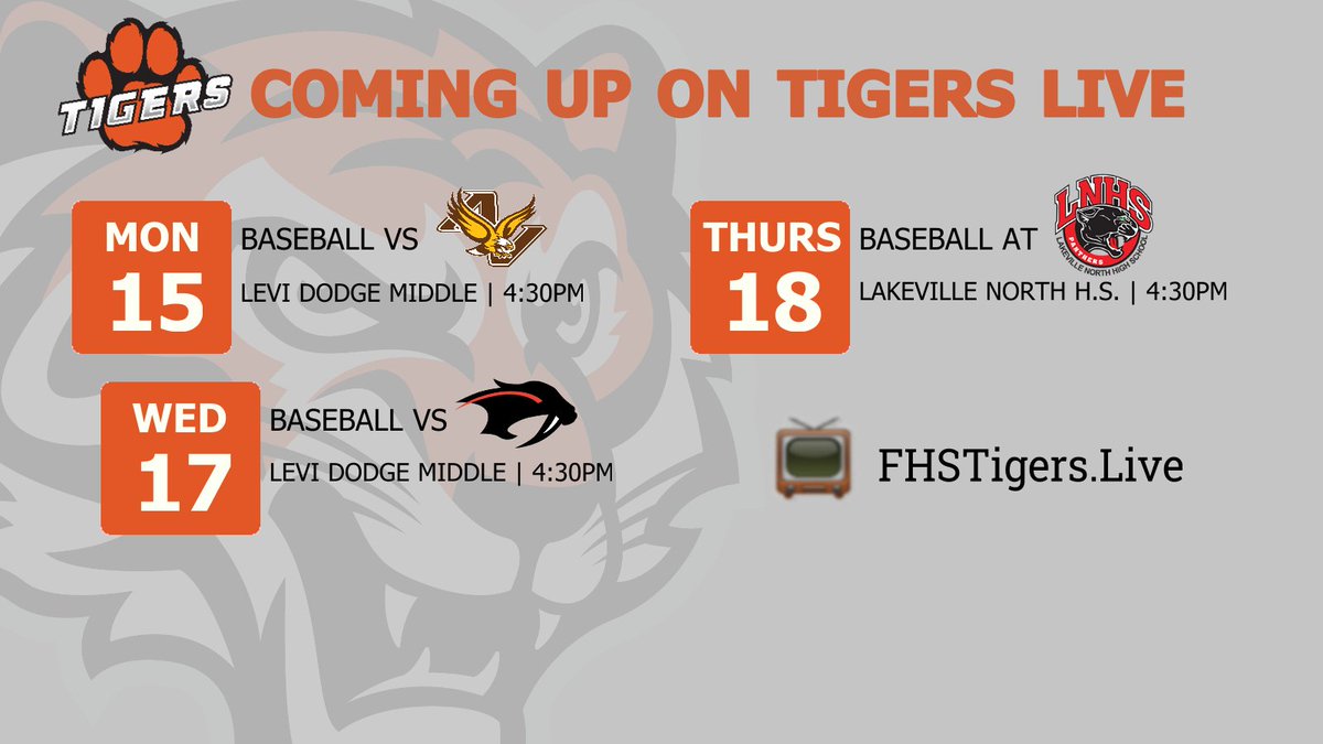 Don't miss any of the action on Tigers live this week as @_FHSBaseball takes center stage ⚾️