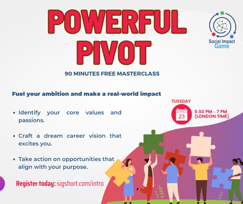 SocImpactGame's tweet photo. Tired of feeling lost? Stop settling for just a job. Take action on opportunities that align with your unique purpose and fuel your ambition to make a real-world impact.

Join our 90 minutes free Masterclass!
Register here: https://t.co/RUwkkuDURP 
23rd April 2024, 5:30 - 7 PM... https://t.co/NBi5ypPJgT