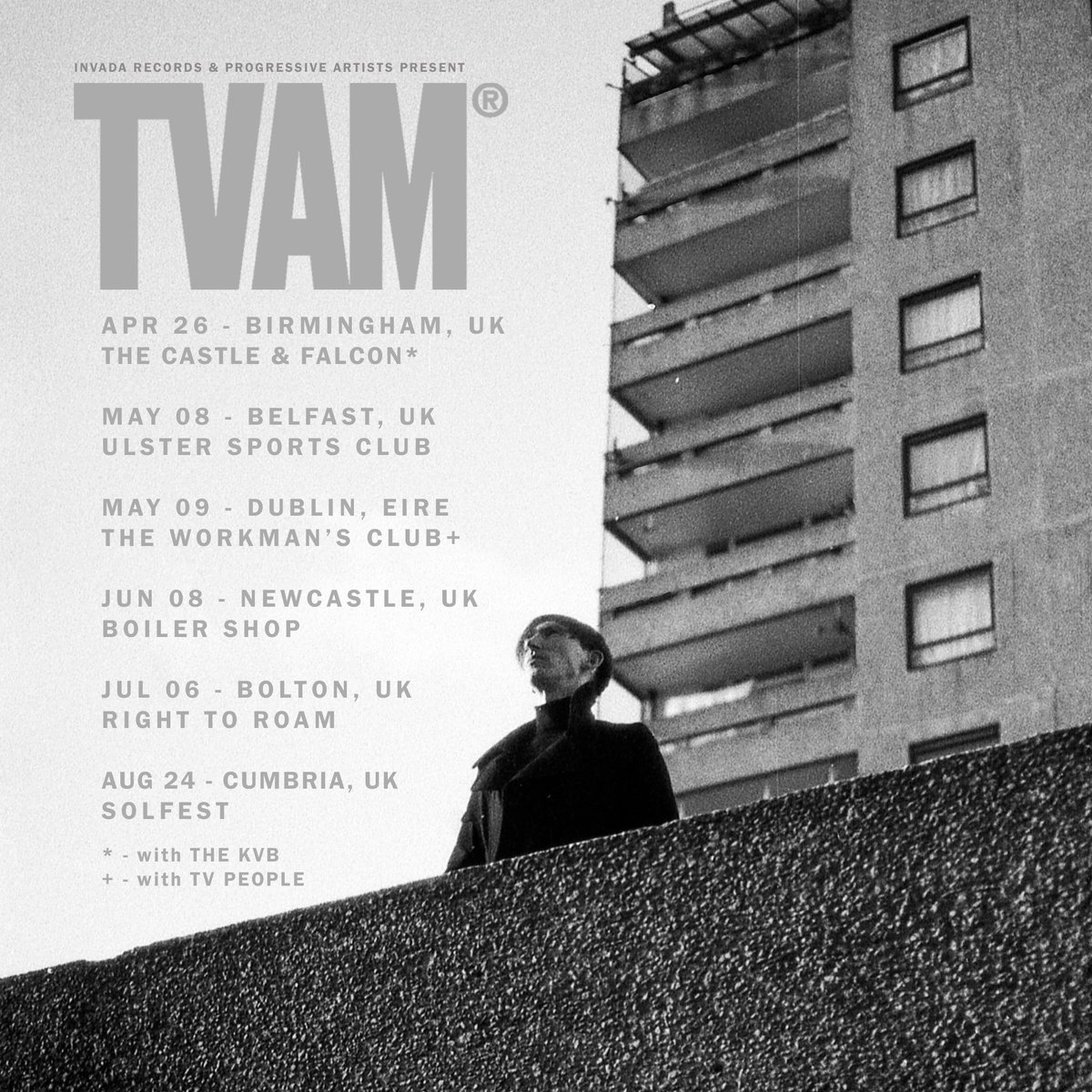 Upcoming shows: BIRMINGHAM, UK – APR 26^ BELFAST, UK – MAY 08 DUBLIN, EIRE – MAY 09+ NEWCASTLE, UK – JUN 08 BOLTON, UK – JUL 06 CUMBRIA, UK – AUG 24 ^- with @TheKVB +- with @tvpeople_band Tickets now on sale – tvamindustries.com/tour/