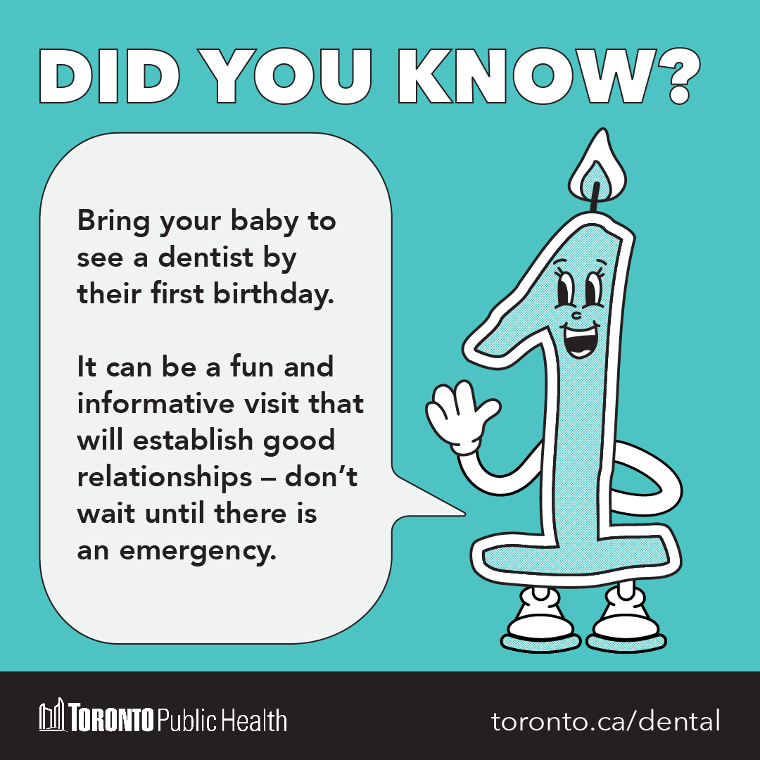 Baby teeth are important. Bring your baby to see a dentist by their 1st birthday.🍼🦷 It can be a fun, informative visit to create a good relationship with your dentist + other oral health professionals. Don’t wait until an emergency. toronto.ca/dental #OralHealthMonth