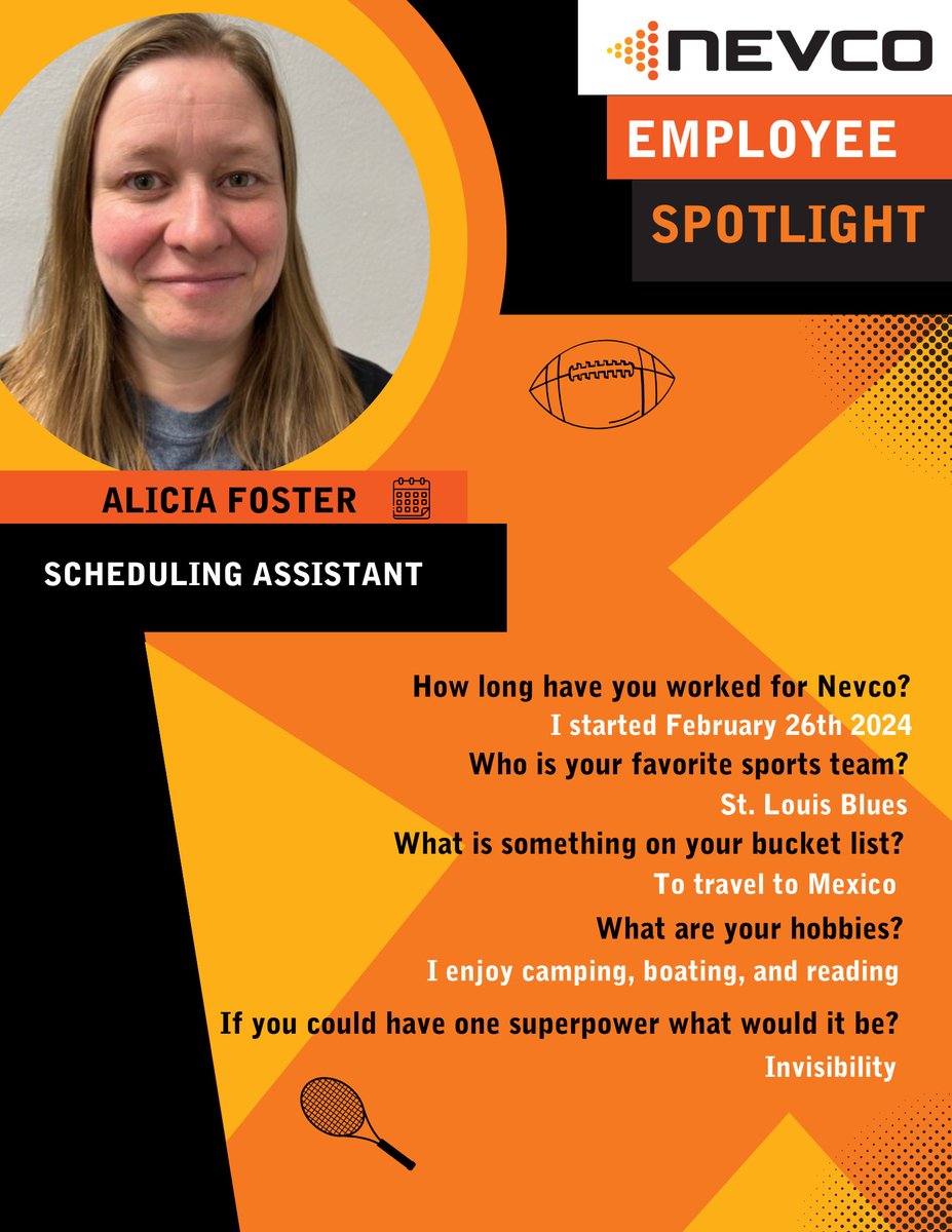 👋 Say hello to Alicia Foster, our newest addition to Nevco! As our super Scheduling Assistant, she keeps everything running smoothly. When she's not orchestrating schedules, you'll find her rooting for the Blues 🏒💙, exploring the great outdoors, or lost in a good book!