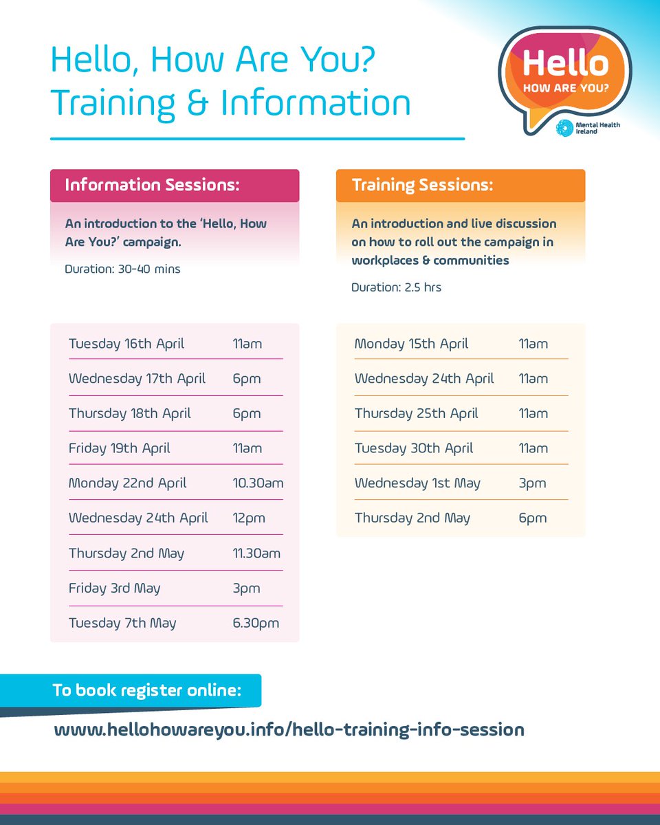 We have free training sessions that will introduce you to the 'Hello, How Are You?' Campaign and give you tips on how to roll out the campaign in your workplace or community. Sign up now!