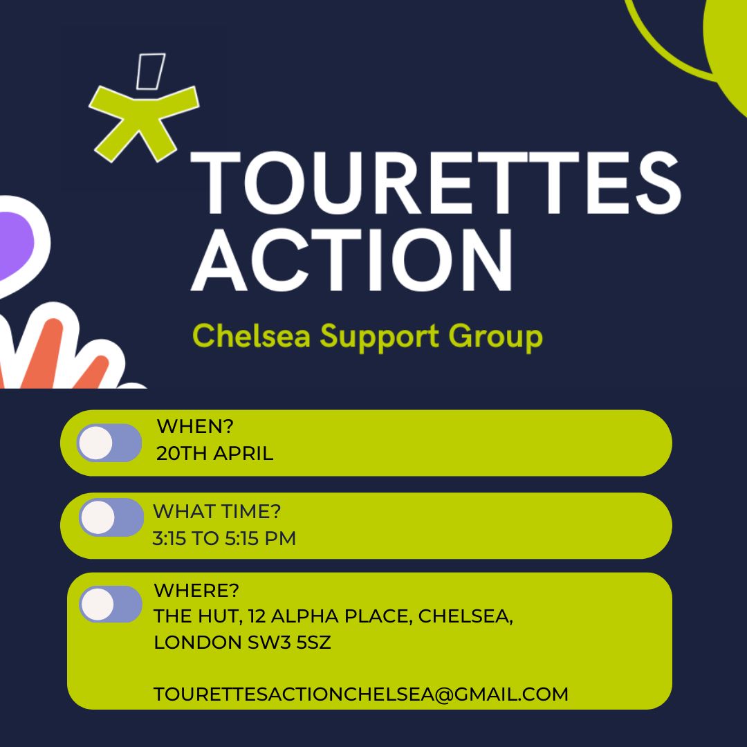 Come along to meet new people for friendship and support. Open to families and adults in the TS community. Meeting runs from 3.15-5.15pm. Please contact Kirsty or Chris via tourettesactionchelsea@gmail.com for more information. #Tourettes #TouretteSyndrome #Chelsea
