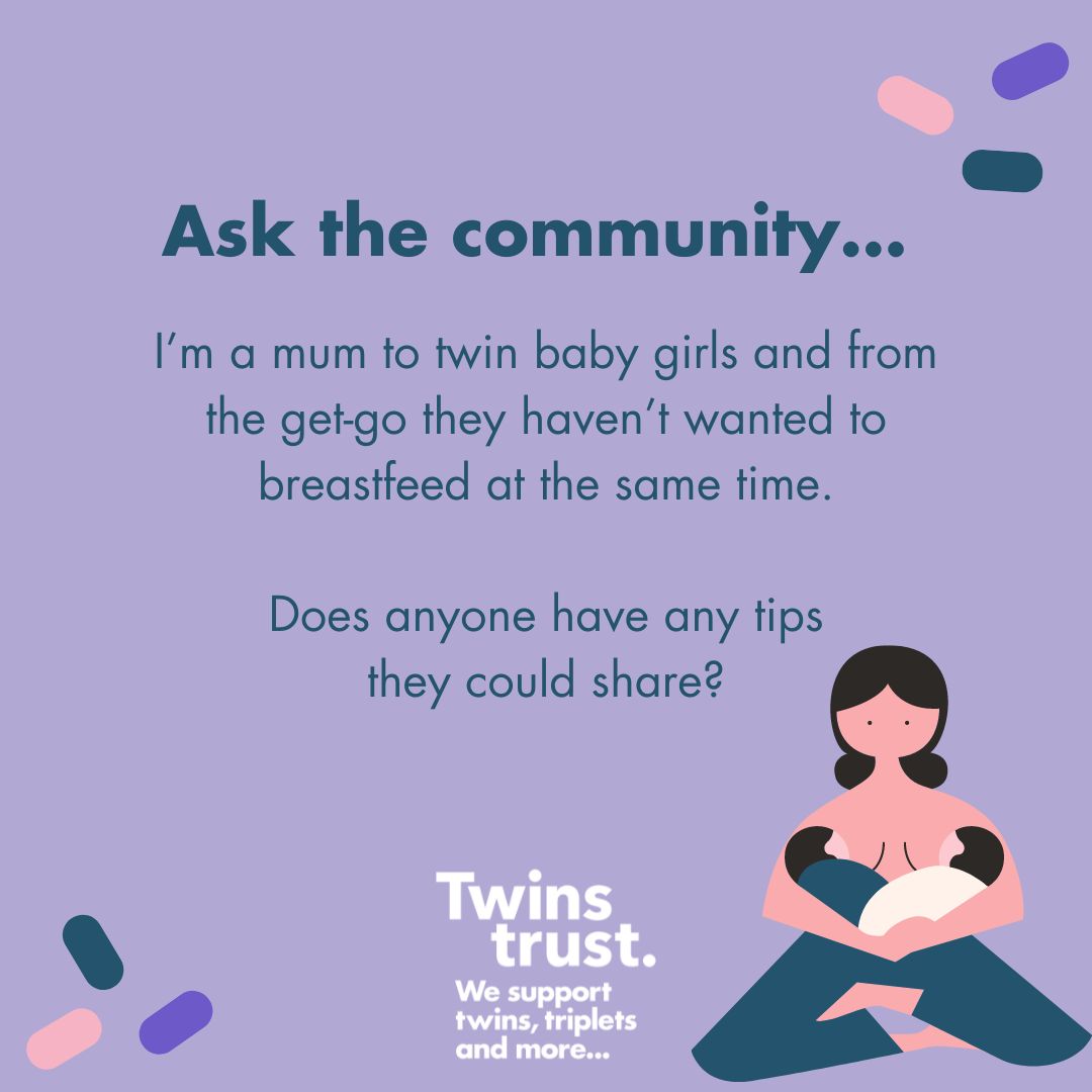 This week’s ‘ask the community’ is about tandem breastfeeding. If you’re struggling with breastfeeding, Twins Trust has lots of resources available on our website as well as a peer-to-peer breastfeeding support service, a breastfeeding course and an online feeding drop-in. 1/2