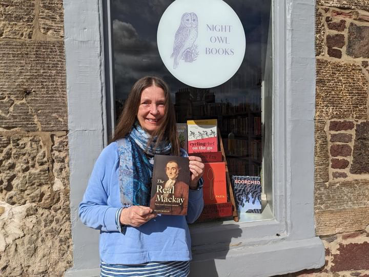 Popped into the lovely @nightowl_books in East Linton today with a copy of #TheRealMackay ! #historicalfiction #edinburghwriters #walterscott