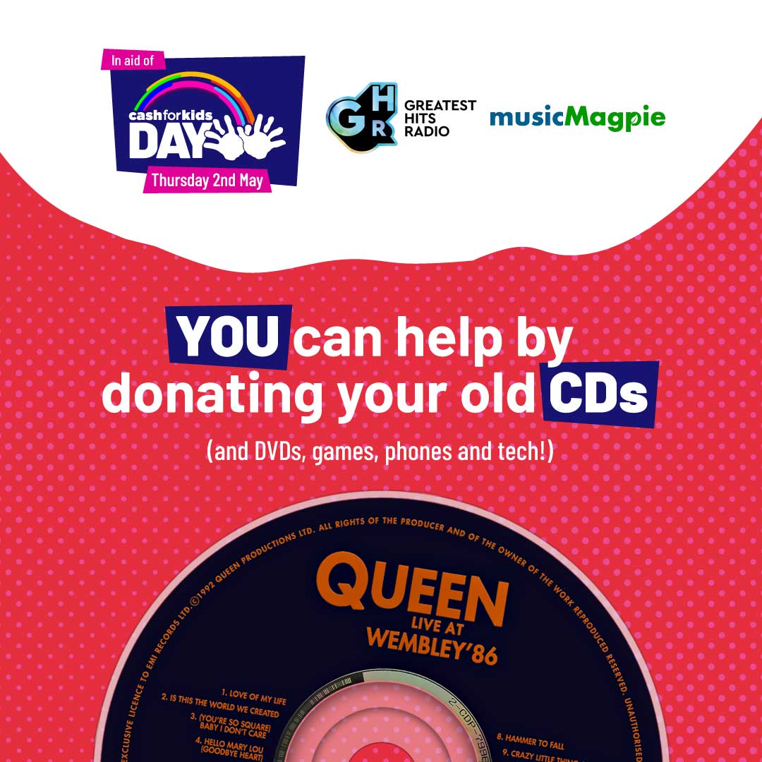 For Cash for Kids Day Greatest Hits Radio have teamed up with @musicmagpie so you can turn your unwanted CDs (and DVDs, games, phones & tech!) into donations 🥰 It's really simple - go to cfk.org.uk/musicmagpie and get selling & donating 💿 📚 📱 🎮
