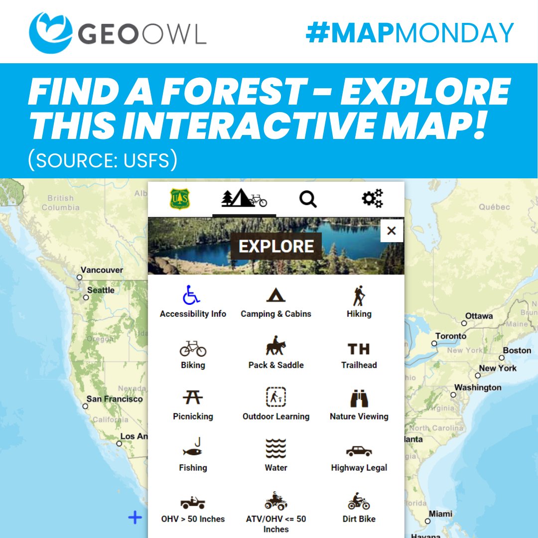 Happy #MapMonday! 🗺☀ As the weather warms up, make sure to find some time to get outdoors! Find a nearby forest or grassland to explore using this interactive map from the US Forest Service. 🌲

fs.usda.gov/ivm/

#mappymonday #usfs #cartography #environment #geospatial