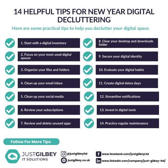 🎉 Out with the old, in with the organized! 📱✨ Let's restart with a clean digital slate. From mastering inbox zero to tidying up your social feeds, we've got your digital spaces covered for a fresh start this year! 💻 #DigitalDeclutter #NewYearNewYou

justgilbey.co.uk/blog/productiv…