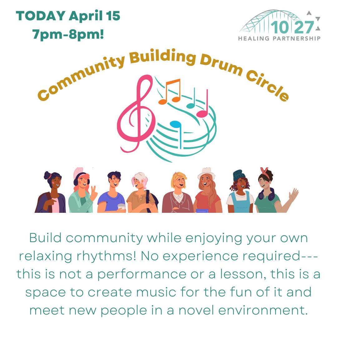 Join us tonight in the 10.27 Healing Partnership Suite in the JCC. No registration required; all drum circles are free!