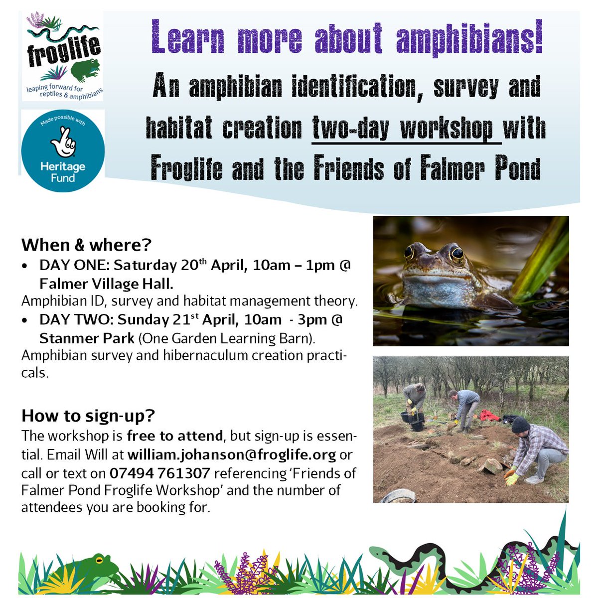 Join Froglife’s #DiscoveringDewponds project in #Brighton this weekend to learn how to identify native #amphibian species, how to create #habitats for them, plus learn about the methods used to survey them. 

Sign-up is essential. More info here: ow.ly/taNU50Rg7Au