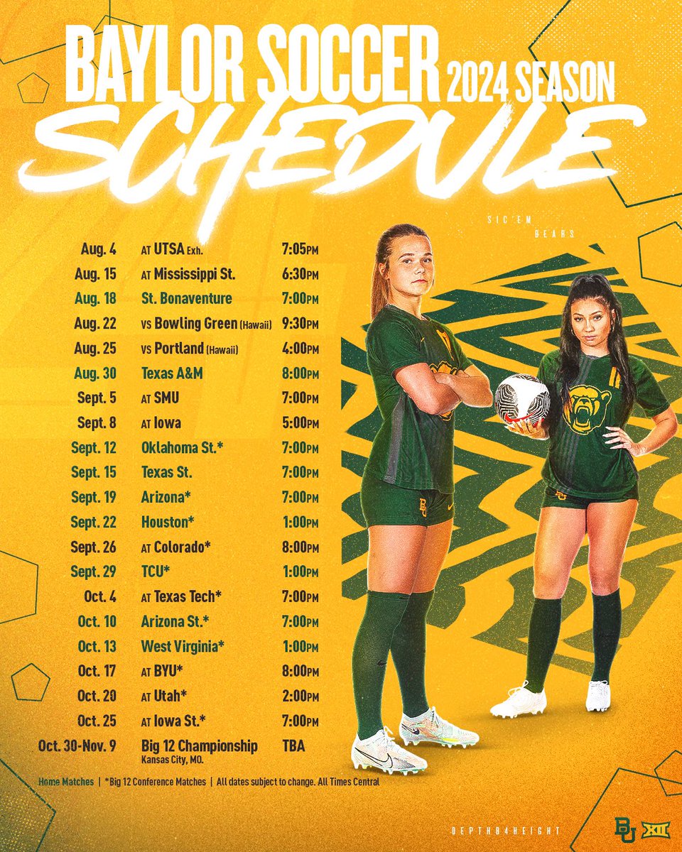 Is everyone 𝙧𝙚𝙖𝙙𝙮 for the 2024 season? Full schedule out NOW! 🔗: baylorbea.rs/3xJKTUO #SicEm | #depthB4height