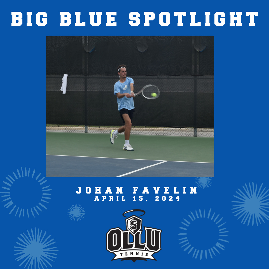 #BigBlueSpotlight: Johan Favelin was recognized during Seniors' Day on Friday and won his singles match against Southwestern University. Read more: ollusaintsathletics.com/landing/aotw/J…. #WingsUpSaints