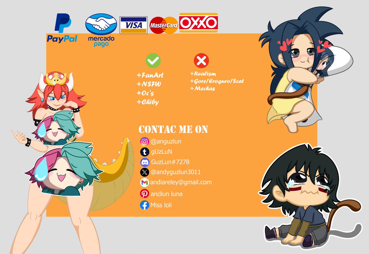 andyguzlu3011's tweet photo. Hi! I'm back with more commissions. My style is cartoons and anime, if You hace questions about the information You can contact me on My networks and i Will be happy to answer You :3

#commissionsopen #commissionTH #Commission #comisiones #cartoon #anime #ilustration https://t.co/leXezcrkw0