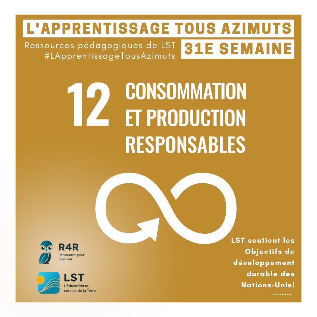 #LApprentissageTousAzimuts de cette semaine est consacrée au 12e #ODD de L'ONU. Nos activités présentent les concepts entourant le maintien d'un mode de vie durable et écologique ! Consultez nos ressources interactives ici: conta.cc/48dqT9S