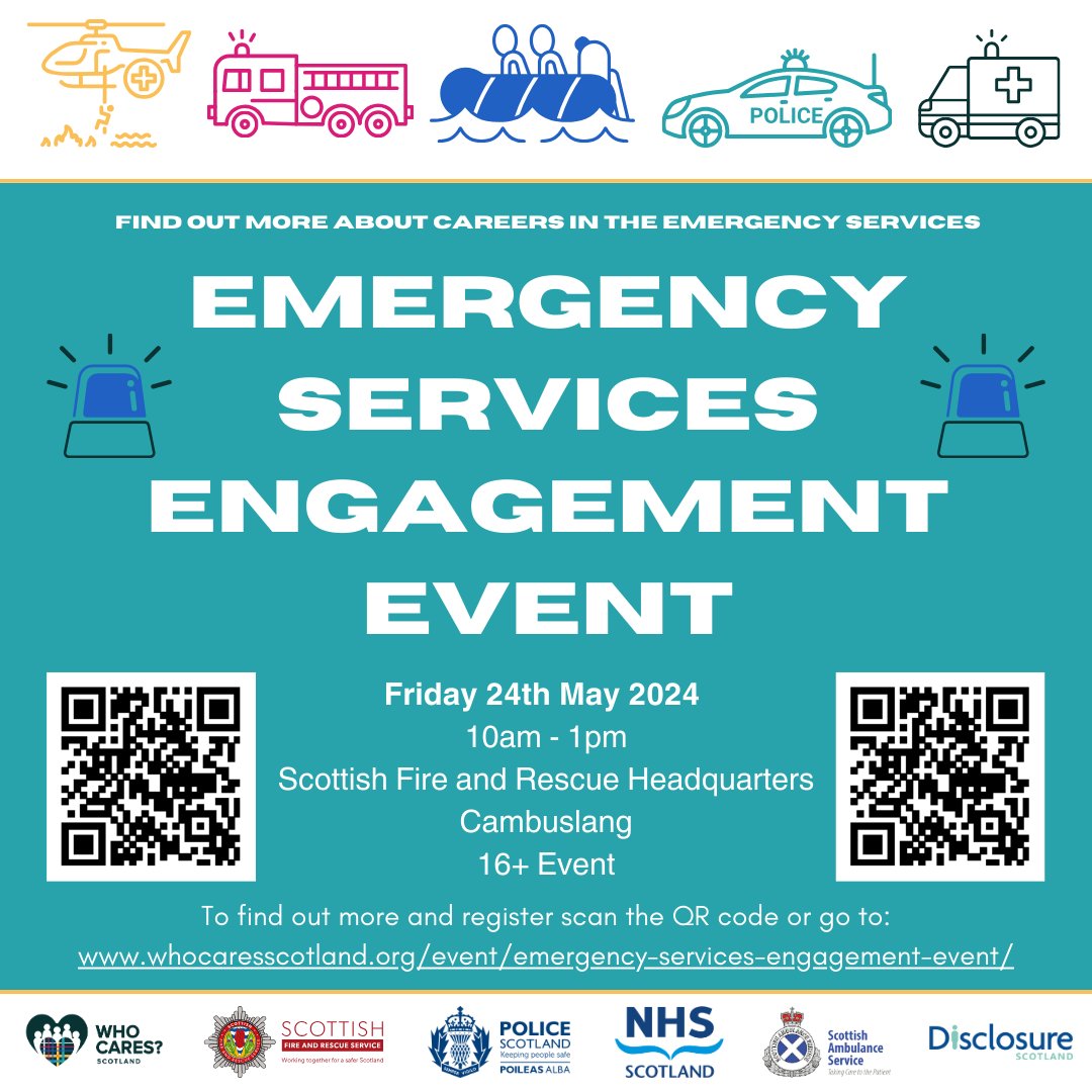 Have you ever thought about a career in the Emergency Services? Then come along to our event on the 24th of May to chat with these Corporate Parents and find out what a career could look like for you. 🚨Sign up here - ow.ly/epzV50RglJw🚨